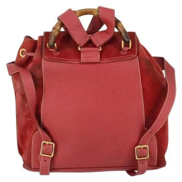 GUCCI Bamboo Backpack Suede Red Gold 003 2058 0016 Auth th6525